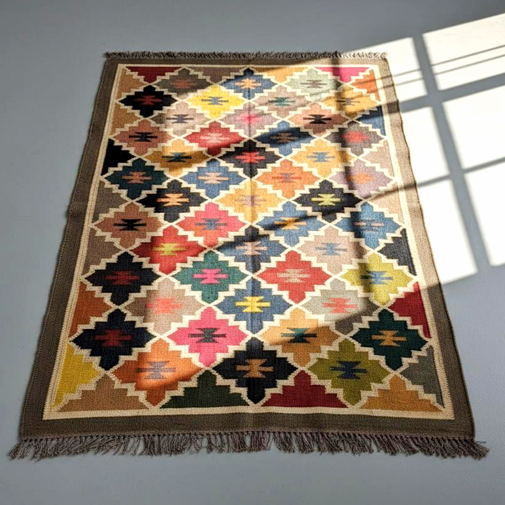 Multicolor Jute Handcrafted Vintage Dhurrie For Home